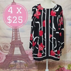 Liz Claiborne Black and Red Floral Top